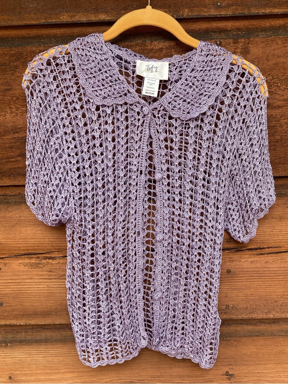Lavender Crochet Short-Sleeve Blouse
